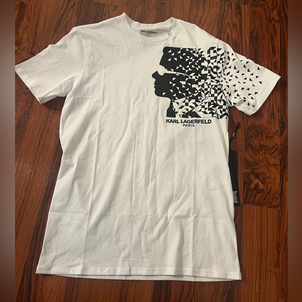 Karl Lagerfeld White Tee with Black Graphic, NWT Size Small